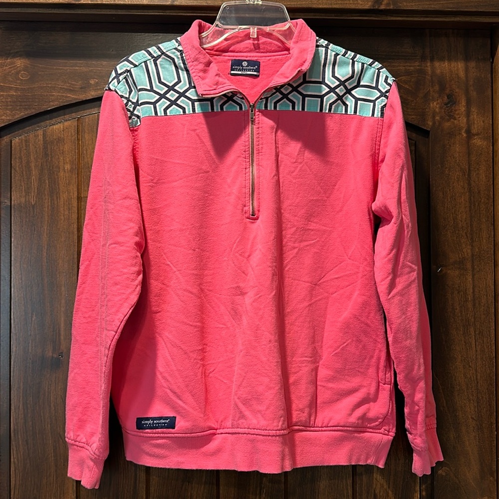 Women’s Small Simply Southern 3/4 Zip Sweatshirt Pink/Turquoise